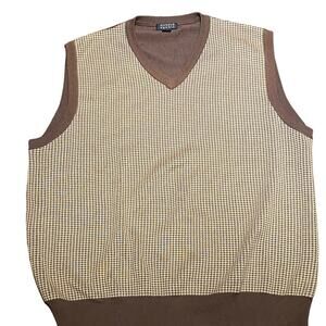 Harold Powell Brown/Camel Houndstooth V Neck Sweater Vest Mens XL